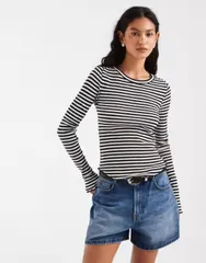 フリーピープル レディース トップス Tシャツ Free Peopleasy does it striped long sleeve Tshirt Black white ホワイトのサムネイル