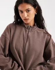 フリーピープル レディース アウター ニット・セーター ハーフジップ Free People Celeste quarter zip sweater in mochachino Mocha モカのサムネイル