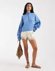 フリーピープル レディース アウター ニット・セーター ハーフジップ Free People Celeste quarter zip sweateriviera BLUE ブルーのサムネイル