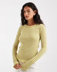 フリーピープル レディース トップス Tシャツ Free Peopleasy does it striped long sleeve Tshirt combo Green White ホワイトのサムネイル