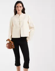 エイソス レディース アウター ジャケット・ブルゾン リネン ASOS DESIGN linen blend boxy fit mandarin jacket in cream クリームのサムネイル