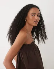 エイソス レディース トップス シャツ リネン ASOS DESIGN linen blend shir red bandeau top in chocolate part of a set Chocのサムネイル