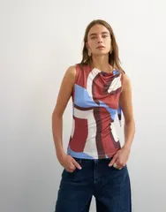 トップショップ レディース トップス タンクトップ Topshop microfiber abstract knotted shoulder tank top Brown abstract ブラウンのサムネイル