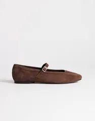 トップショップ レディース シューズ パンプスエード Topshop Billy real suede ballet flats with buckle in chocolate チョコレートのサムネイル