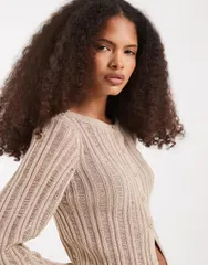 エイソス レディース アウター カーディガン ニット ASOS DESIGN ladder stitching knit cardigan in stone ストーンのサムネイル