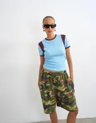 トップショップ レディース トップス Tシャツ Topshop waffle color block tee Blue Purple ブルーのサムネイル