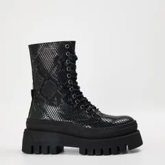 スティーブ マデン レディース シューズ ブーツ・レインブーツ アンクル Steve Madden Womens Coast Flat Ankle Boots Black Snake ブラックのサムネイル
