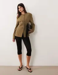エイソス レディース アウター ジャケット・ブルゾン ASOS DESIGN Tailo red basic drummer style jacket khaki カーキのサムネイル