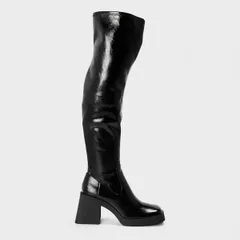スティーブ マデン レディース シューズ ブーツ・レインブーツ Steve Madden Womens Kolby Knee High Boots Black Patent ブラックのサムネイル