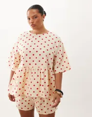 エイソス レディース トップス シャツ ドット柄 ドット プリント ASOS Curve ASOS DESIGN Curve oversized short sleeve peplum top inのサムネイル