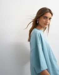 トップショップ レディース トップス Tシャツ Topshop oversizedropped shoulders tee BLUE ブルーのサムネイル