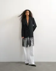 トップショップ レディース アウター ジャケット・ブルゾン ブレザー フリンジ Topshop blazer with fringe detail black ブラックのサムネイル