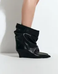 エイソス レディース シューズ ブーツ・レインブーツ レザー ASOS DESIGN Riven premium leather wedge slouch boots BLACK LEATHER ブラのサムネイル