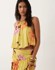 エイソス レディース トップス シャツ フラワー柄 フラワー ホルター ASOS DESIGN halter neck bubble hem top in yellow floral part ofのサムネイル