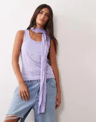 エイソス レディース トップス タンクトップ ASOS DESIGN crinkle scarf neck tank top in lilac ライラックのサムネイル
