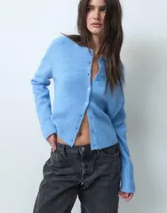 エイソス レディース アウター カーディガン リブニット ASOS DESIGN rib knit basicardigan BLUE ブルーのサムネイル
