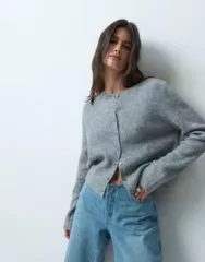 エイソス レディース アウター カーディガン リブニット ASOS DESIGN rib knit basicardigan Gray グレーのサムネイル