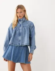 エイソス レディース アウター ジャケット・ブルゾン スタンドネック デニム ASOS DESIGN denim funnel neck jacket with bubble hem detail iのサムネイル