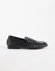 エイソス レディース シューズ スリッポン・ローファー ギャザー レザー ASOS DESIGN Marlowe softie ruched loafers leather BLACK LEATHERのサムネイル