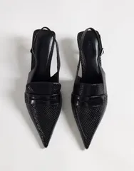 エイソス レディース シューズ スリッポン・ローファー ヒール ASOS DESIGN Sundae slingbackitten heeled loafers lizard Black ブラックのサムネイル