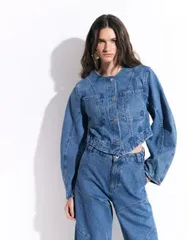 エイソス レディース アウター ジャケット・ブルゾン デニム ASOS DESIGN seamedenim jacket in mid blue part of a set MID BLUE ブルーのサムネイル