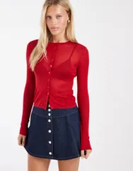 エイソス レディース アウター カーディガン シアー ASOS DESIGN sheer second skin cardigan Red レッドのサムネイル