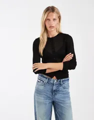 エイソス レディース アウター カーディガン シアー ASOS DESIGN sheer second skin cardigan Black ブラックのサムネイル
