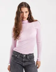 エイソス レディース アウター カーディガン タートルネック シアー ASOS DESIGN sheer second skin turtleneck topink ピンクのサムネイル
