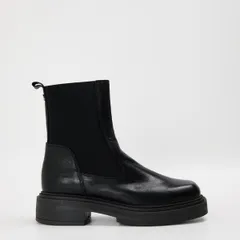 スティーブ マデン レディース シューズ ブーツ・レインブーツ アンクル ヒール Steve Madden Womens Churro Ankle Heeled Boots Black Lthr ブラのサムネイル