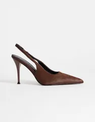 トップショップ レディース シューズ パンプス レザー ヒール Topshop Anya sling back higheeled pumps in chestnut hair on realeathのサムネイル