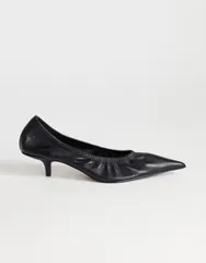 トップショップ レディース シューズ パンプス ギャザー レザー ヒール Topshop Arizona realeatheruched kitten heel pumps Black ブラックのサムネイル
