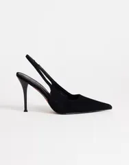 トップショップ レディース シューズ パンプスエード ヒール Topshop Anya real suede sling back higheeled pumps Black ブラックのサムネイル