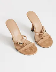 トップショップ レディース シューズ サンダル スエード ヒール Topshop Olivia strappy higheel sandals with ball detail in taupe faのサムネイル