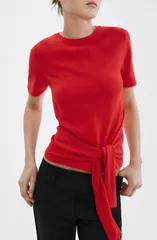 マンゴ レディース アウター ニット・セーター MANGO Bow Short Sleeve Sweater INTENSE RED レッドのサムネイル