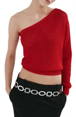 マンゴ レディース アウター ニット・セーター ワンショルダー MANGOpen Stitch OneShoulder Sweate rED レッドのサムネイル