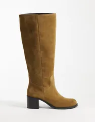 エイソス レディース シューズ ブーツ・レインブーツ スエード ASOS DESIGN Clyde round toe pull on knee boots in olive suede Oliveのサムネイル