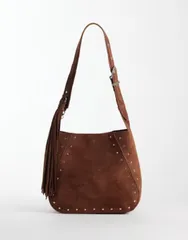 エイソス レディース バッグ ASOS DESIGN studded tote bag with tassel charm detail in chocolate チョコレートのサムネイル