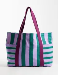 エイソス レディース バッグ ASOS DESIGN canvas tote back and green block stripes Multi マルチカラーのサムネイル