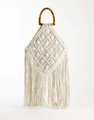 エイソス レディース バッグ フリンジ ASOS DESIGN macrame fringe tote bag inatural STONE ストーンのサムネイル
