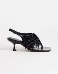 トップショップ レディース シューズ サンダル ヒール Topshop Night beaded toe thong heeled sandals Black ブラックのサムネイル