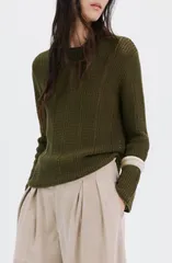 マンゴ レディース アウター ニット・セーター プラスサイズ MANGOpen Stitch Sweater Plus Regular KHAKI GREEN グリーンのサムネイル