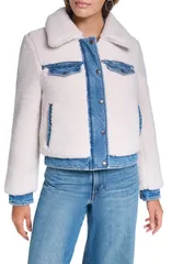 リーバイス レディース アウター ジャケット・ブルゾン Levis Faux Shearling Trucker Jacket IVORY MED WASH DENIM アイボリーのサムネイル