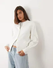 エイソス レディース アウター カーディガン クルーネック ウール ASOS DESIGN wool blend waisted crew neck cardigan with cove red buのサムネイル