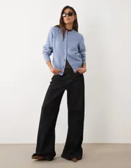 エイソス レディース アウター カーディガン クルーネック ウール ASOS DESIGN waisted crew neck cardigan with wool with cove red butのサムネイル