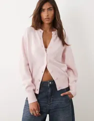 エイソス レディース アウター カーディガン クルーネック ウール ASOS DESIGN waisted crew neck cardigan with wool and cove red buttのサムネイル