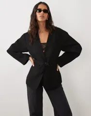 エイソス レディース アウター ジャケット・ブルゾン ブレザー ASOS DESIGN Tailo red nipped waist blazer Black ブラックのサムネイル