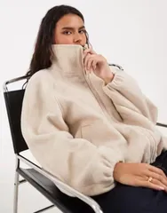 エイソス レディース アウター コート スタンドネック ウール ジャケット ASOS DESIGN funnel neck bubble hem jacket with wool in cream クのサムネイル