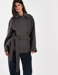 エイソス レディース アウター コート ウール ASOS DESIGN low belt shortrench coat with wool in mocha モカのサムネイル
