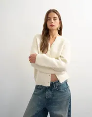 トップショップ レディース アウター カーディガン ニット Topshop fluffy eyelash knit cardigan IVORY アイボリーのサムネイル