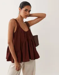 エイソス レディース トップス シャツ ASOS DESIGN scoop neck peplum cami top Brown ブラウンのサムネイル